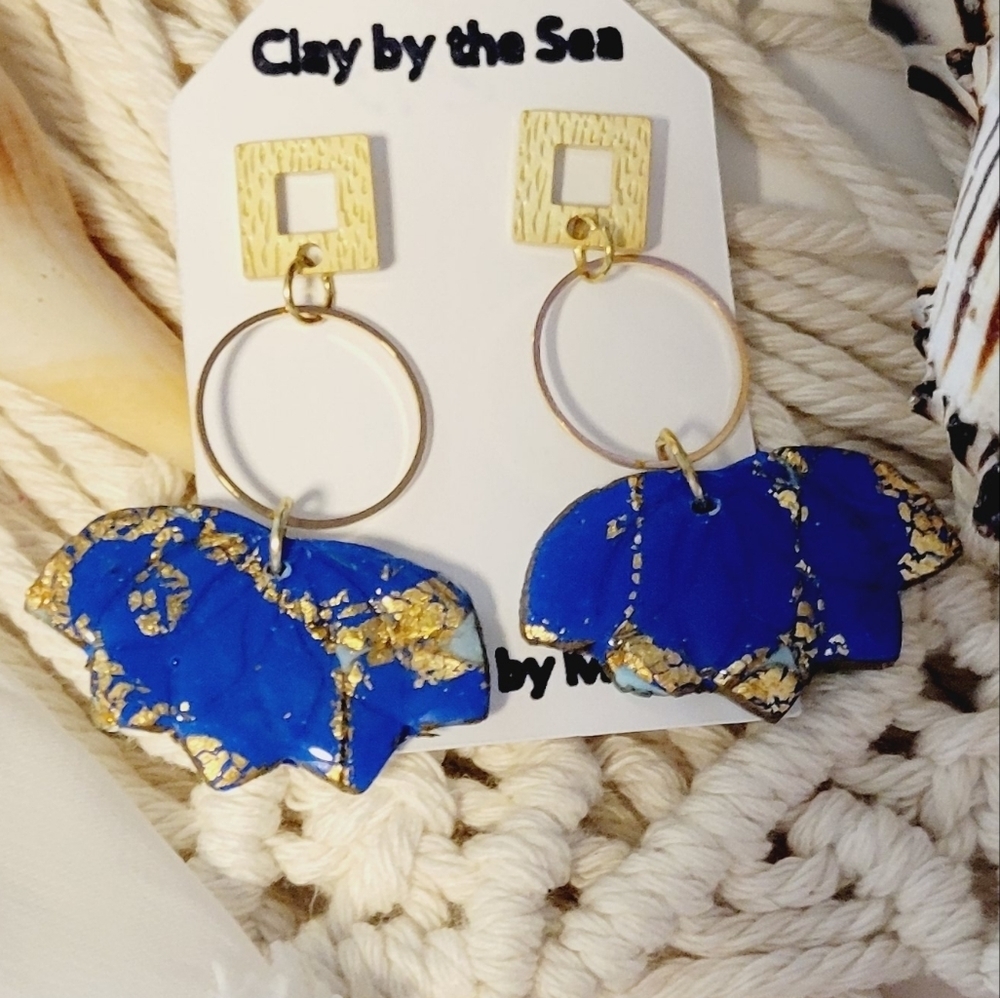 Gold and Blue Polymer Clay Earrings